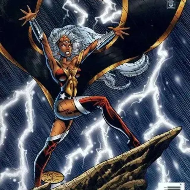 What if Wonder Woman and Ororo Monroe (Storm of the X-Men) were amalgamated to become Amazon? (from Amalgam Comics / Marvel & DC) image