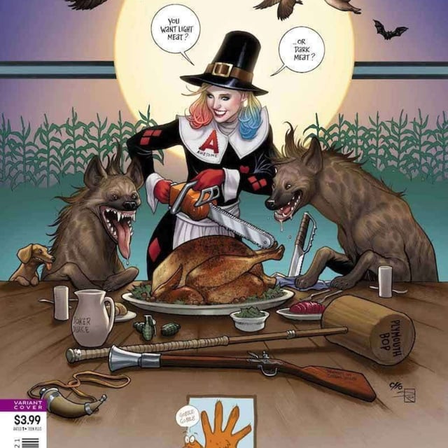 What if Harley Quinn tried to destroy all DC comic book events while saving her family Thanksgiving?  image