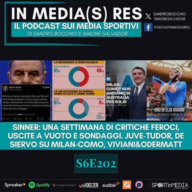 S6E202 | Gli attacchi a Sinner di Vespa, del "tridente" del Corsera e il sondaggio Gazzetta, Tudor-Juve, De Siervo-Perth, Viviani, Odermatt image