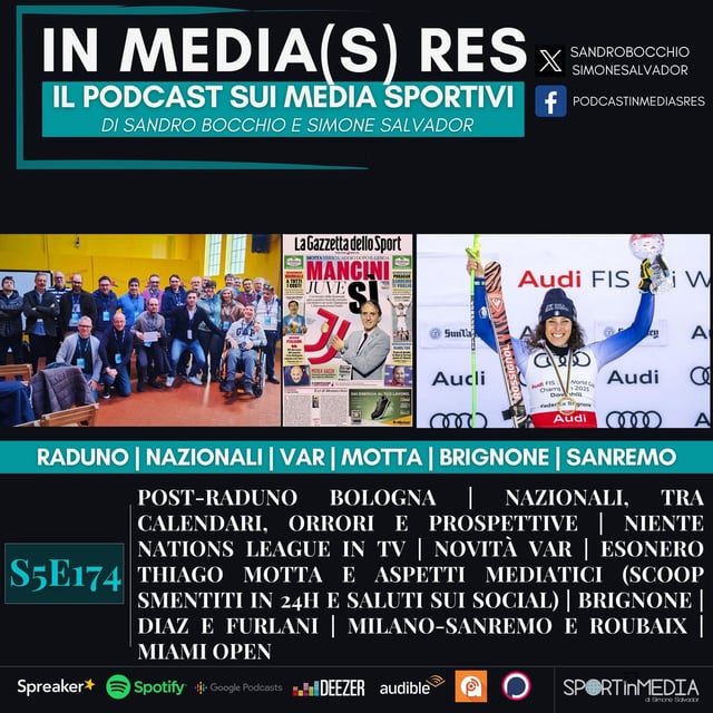 S5E174 | Pillole dal Raduno, Nazionale, Novità VAR, Esonero T. Motta e media (prime e saluti social), Brignone, Sanremo, Miami, Atletica image