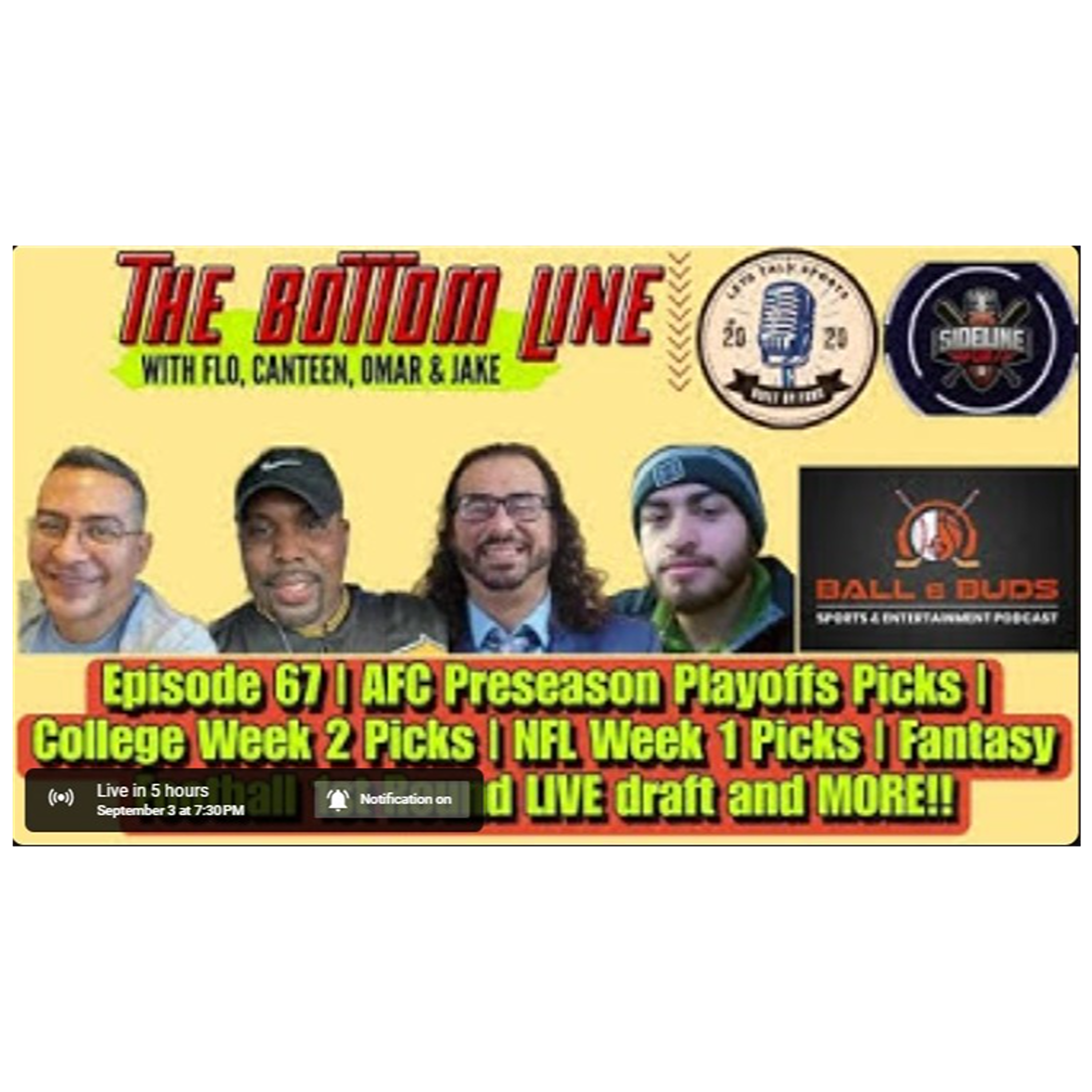 TBL Sports Show #67 - AFC Playoffs Picks + College Football Picks + NFL Week 1 Picks